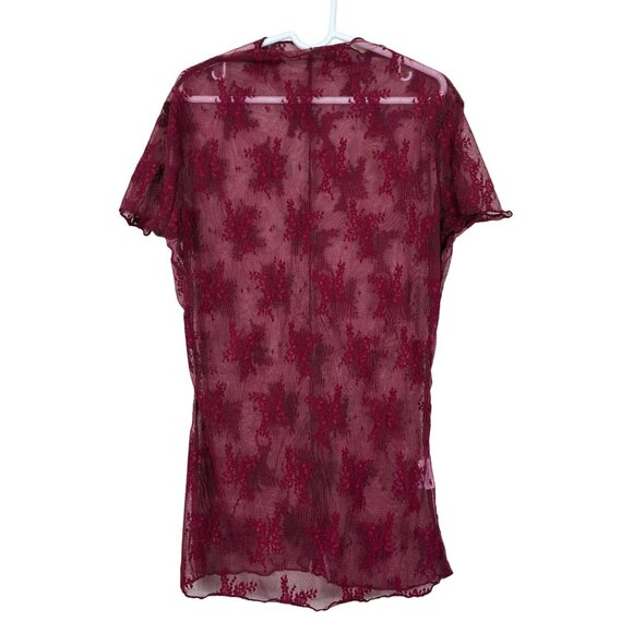 Y2K Red Sheer Mesh Lace Floral Top Size S - Picture 1 of 8